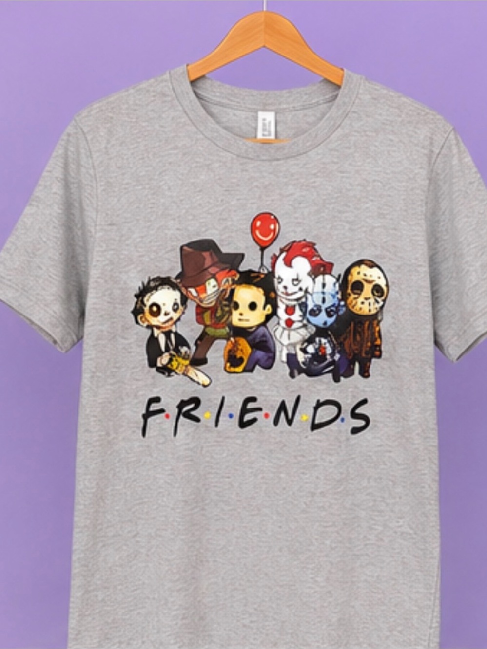 Bella Canvas Gray 'Friends' Horror Character Graphic crewneck Tee size Large